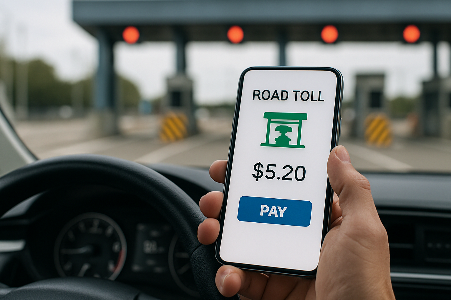 Driver using mobile app to pay road toll