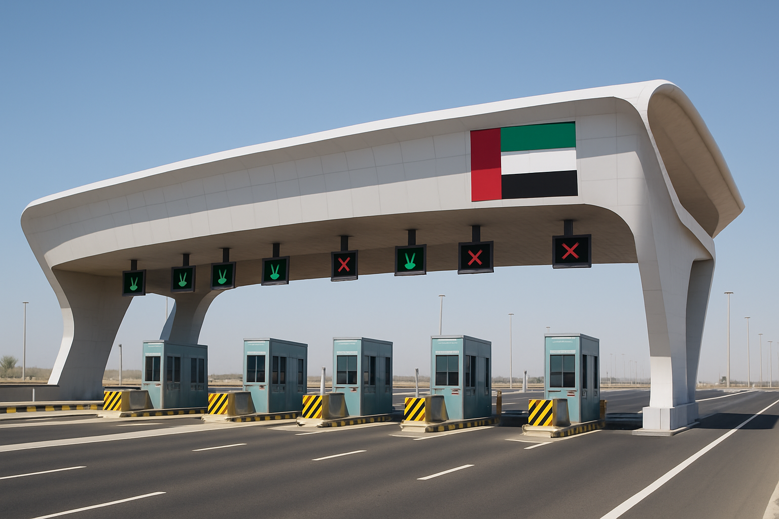 Modern toll gate on a UAE highway